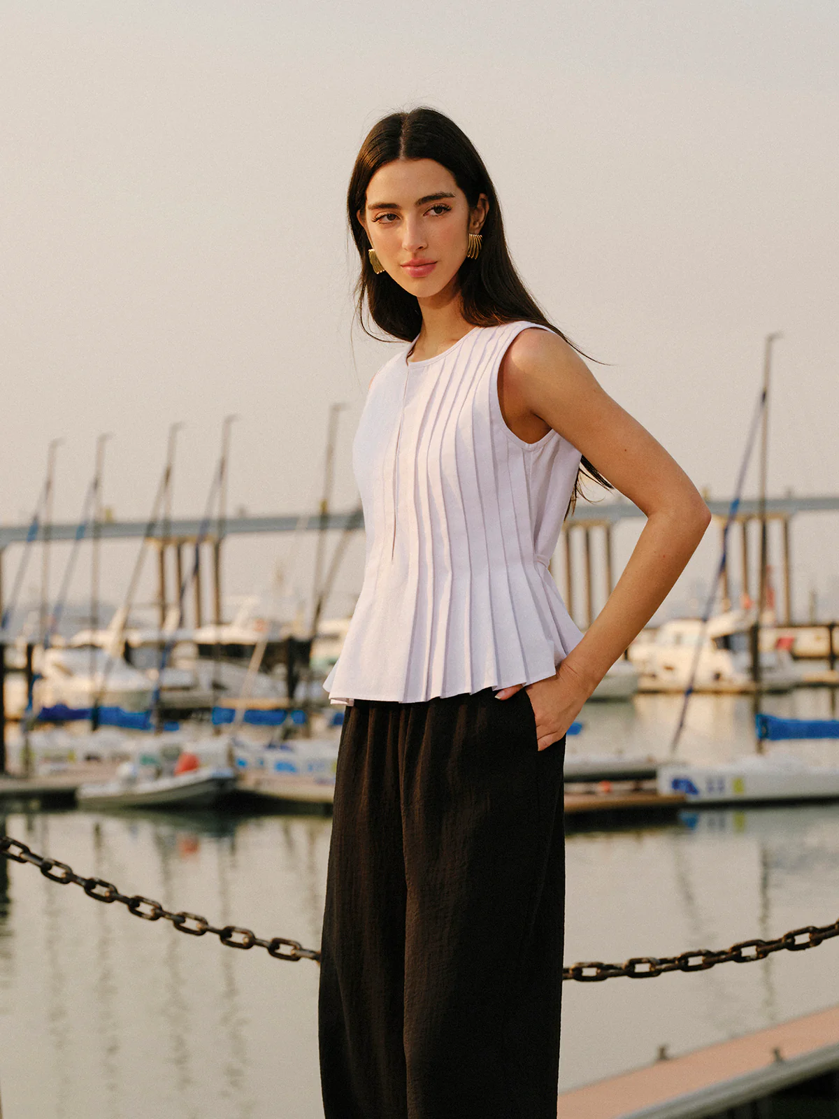 Cotton & Linen Pleated Back Tie Top