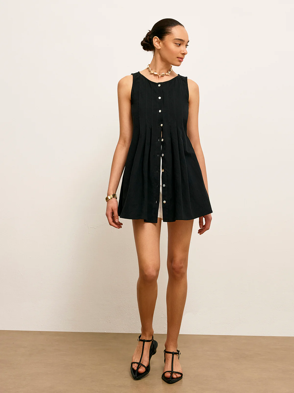 Cotton & Linen Pleated Button-Up Top - Image 5