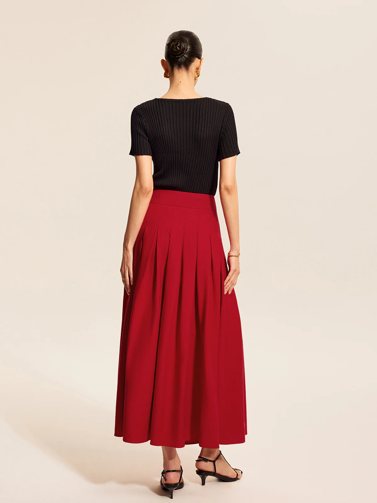 Cotton & Linen Pleated Slit Skirt - Image 6