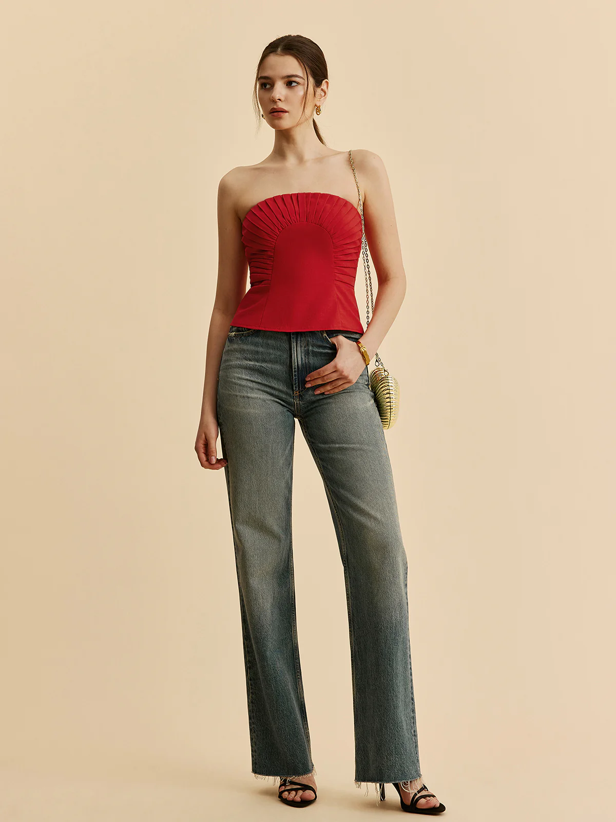 Cotton & Linen Pleated Strapless Top - Image 4