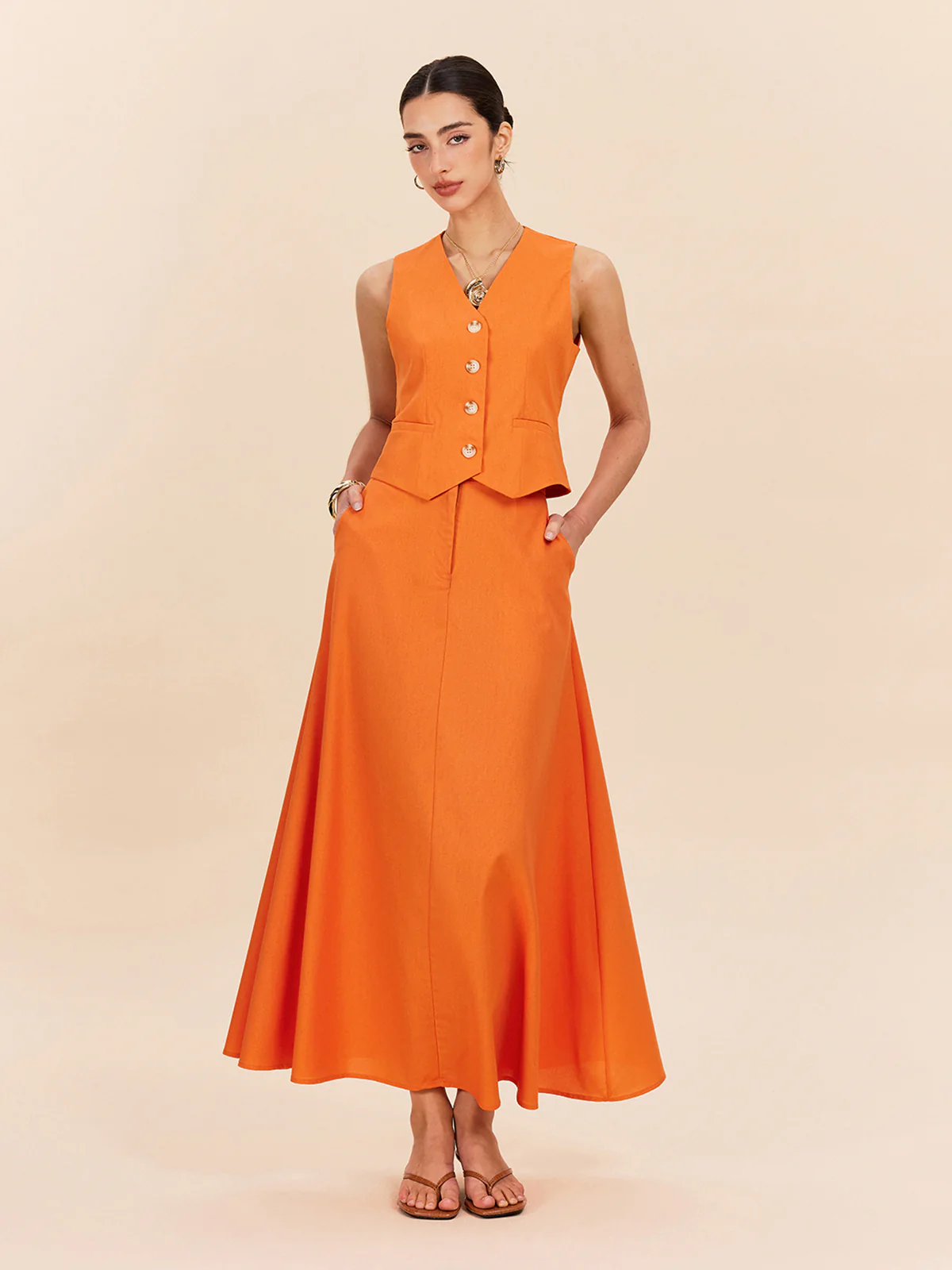 Cotton & Linen Pocket Detail Skirt Set