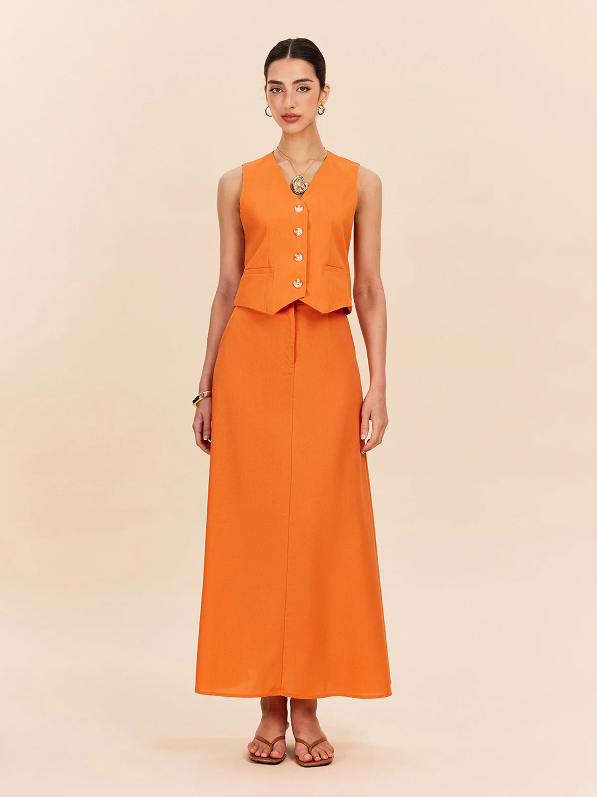 Cotton & Linen Pocket Detail Skirt Set - Image 3