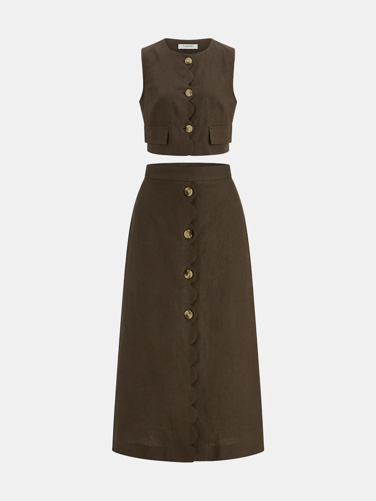 Cotton Linen Scallop Trim Vest & Skirt Set - Image 9
