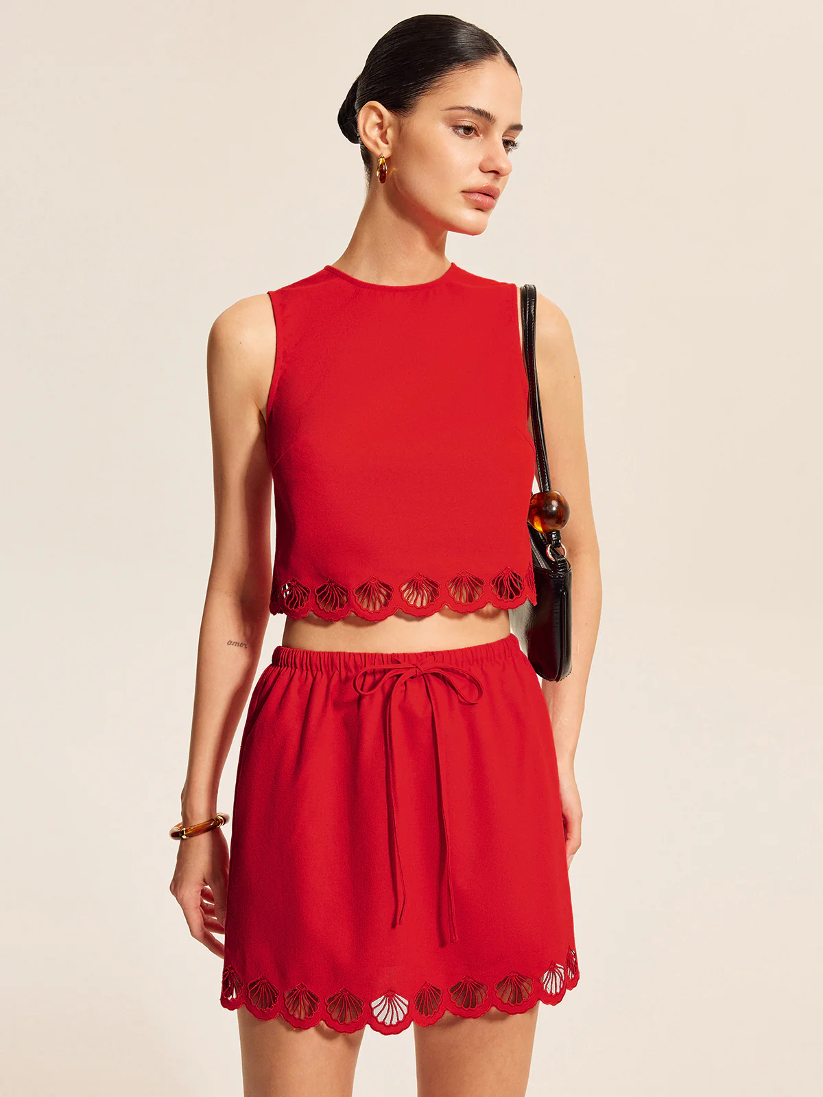 Cotton & Linen Scalloped Trim Skirt Set - Image 5