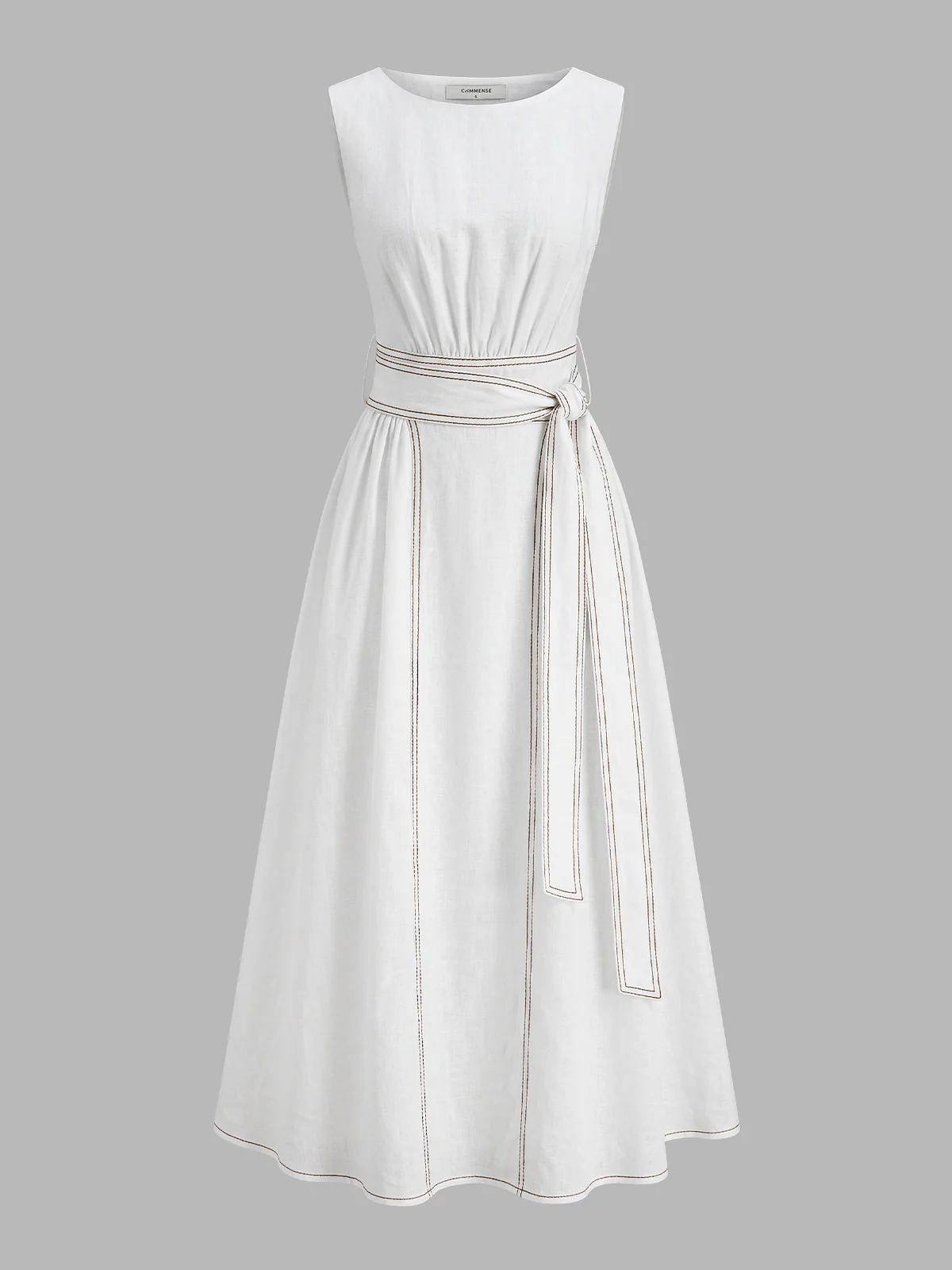Cotton Linen Sleeveless Belted Maxi Dress - Image 5