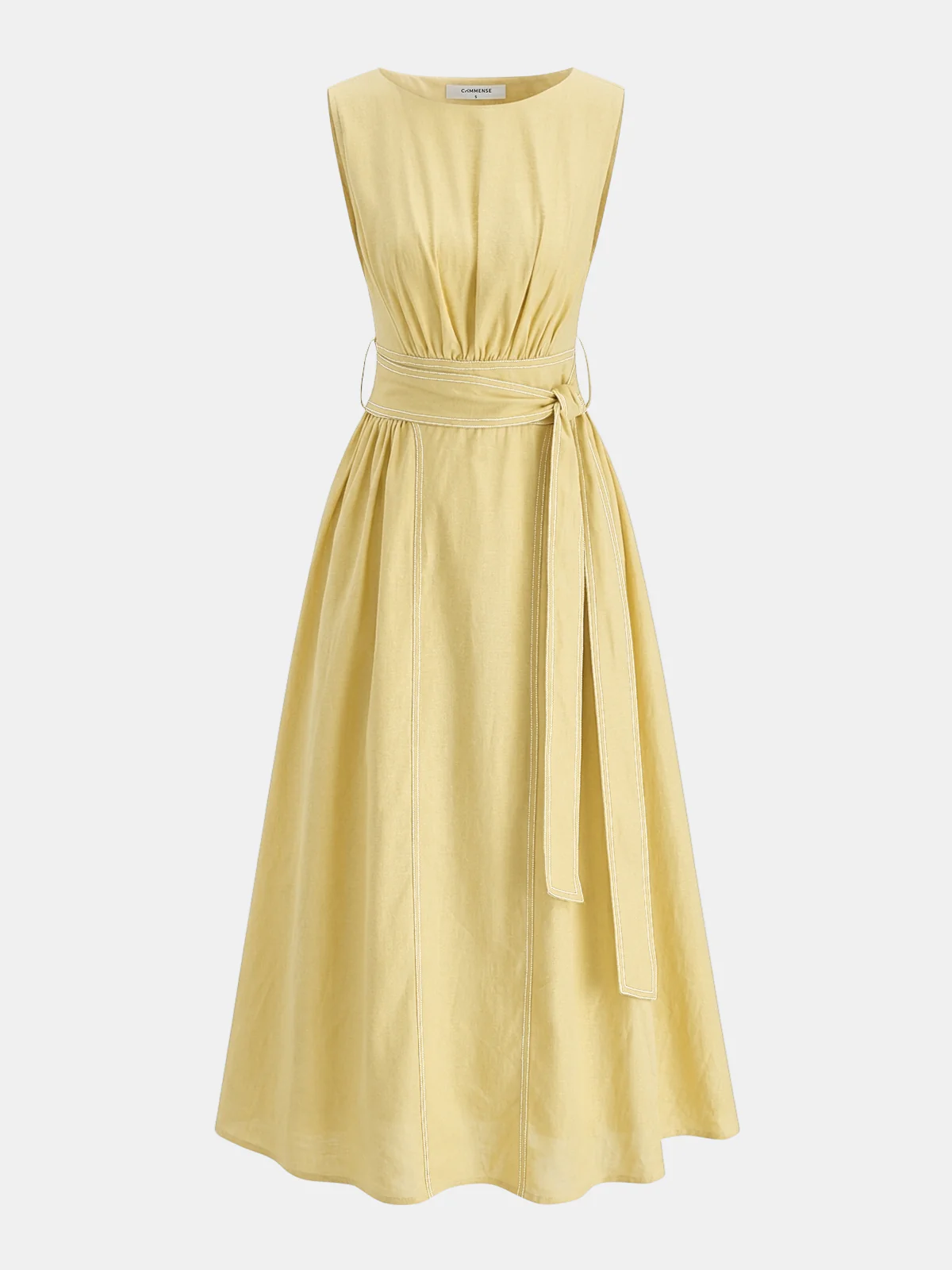 Cotton Linen Sleeveless Belted Maxi Dress - Image 7