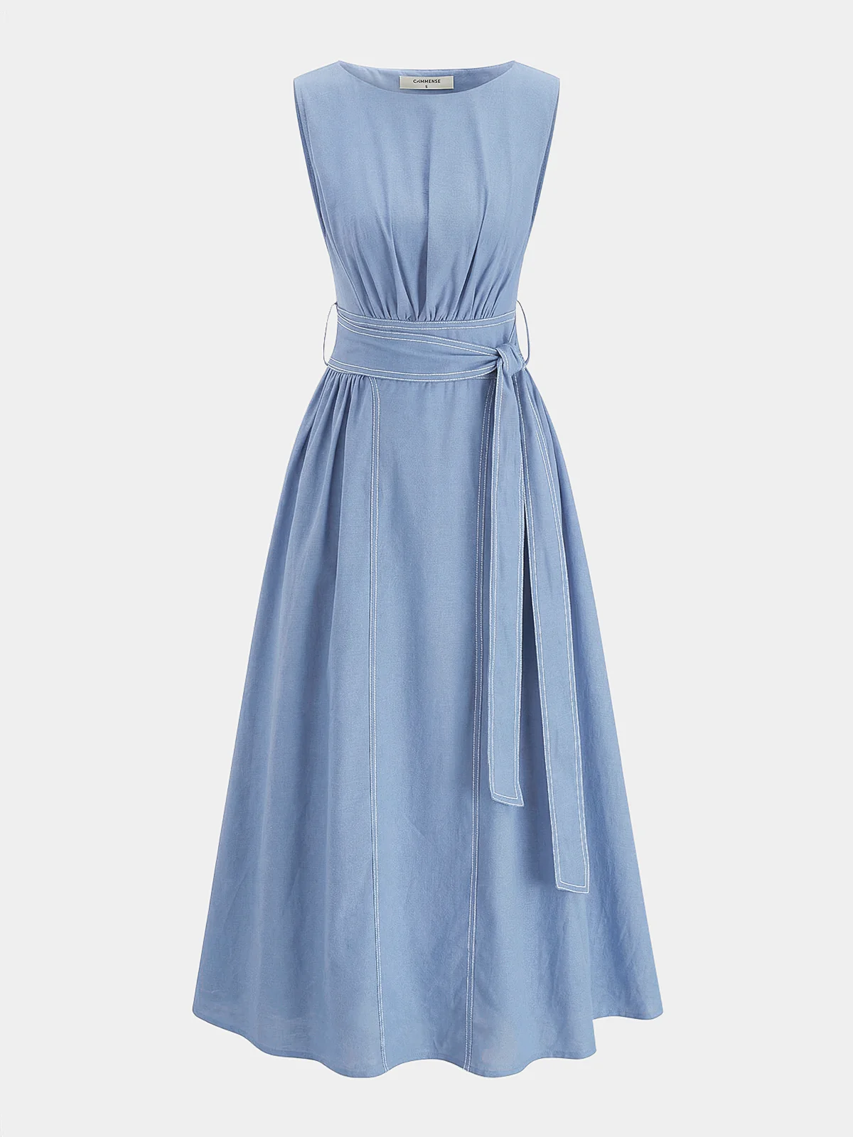 Cotton Linen Sleeveless Belted Maxi Dress - Image 8
