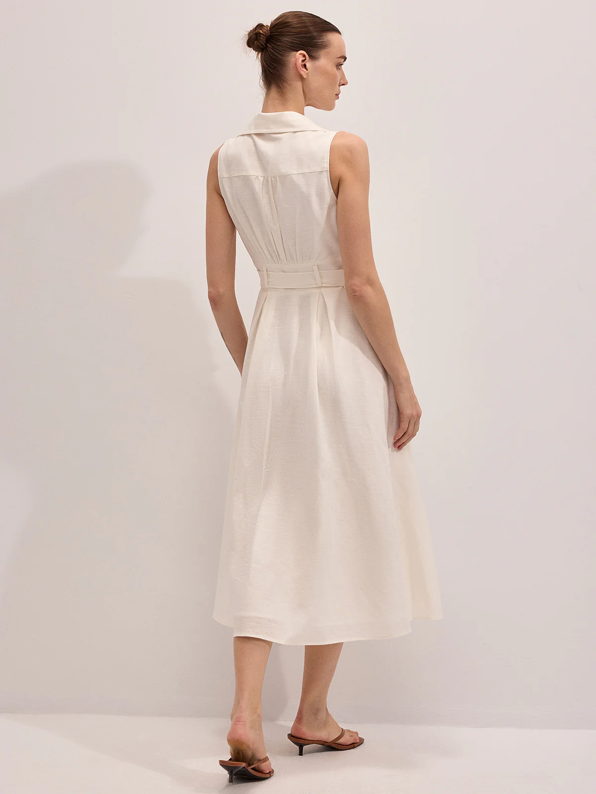Cotton Linen Sleeveless Belted Midi Dress - Image 6