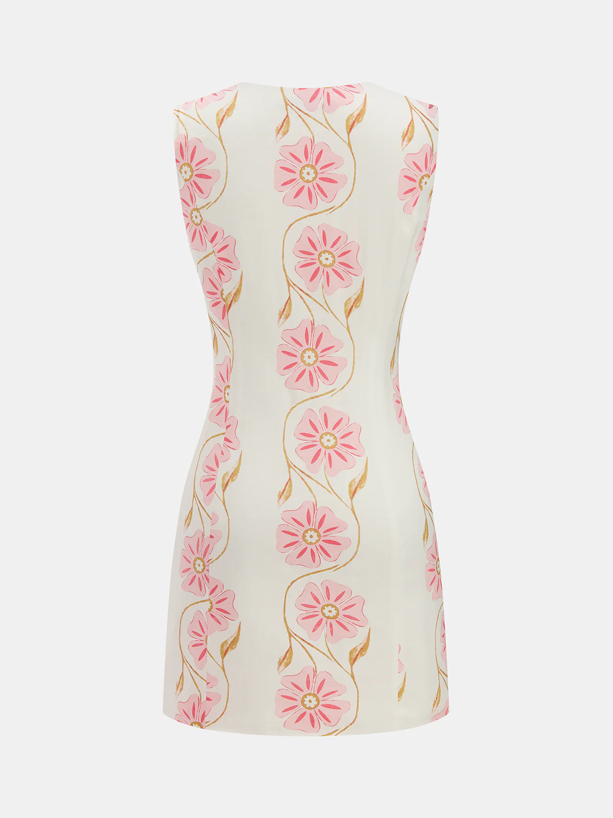 Cotton Linen Sleeveless Floral Mini Dress - Image 2