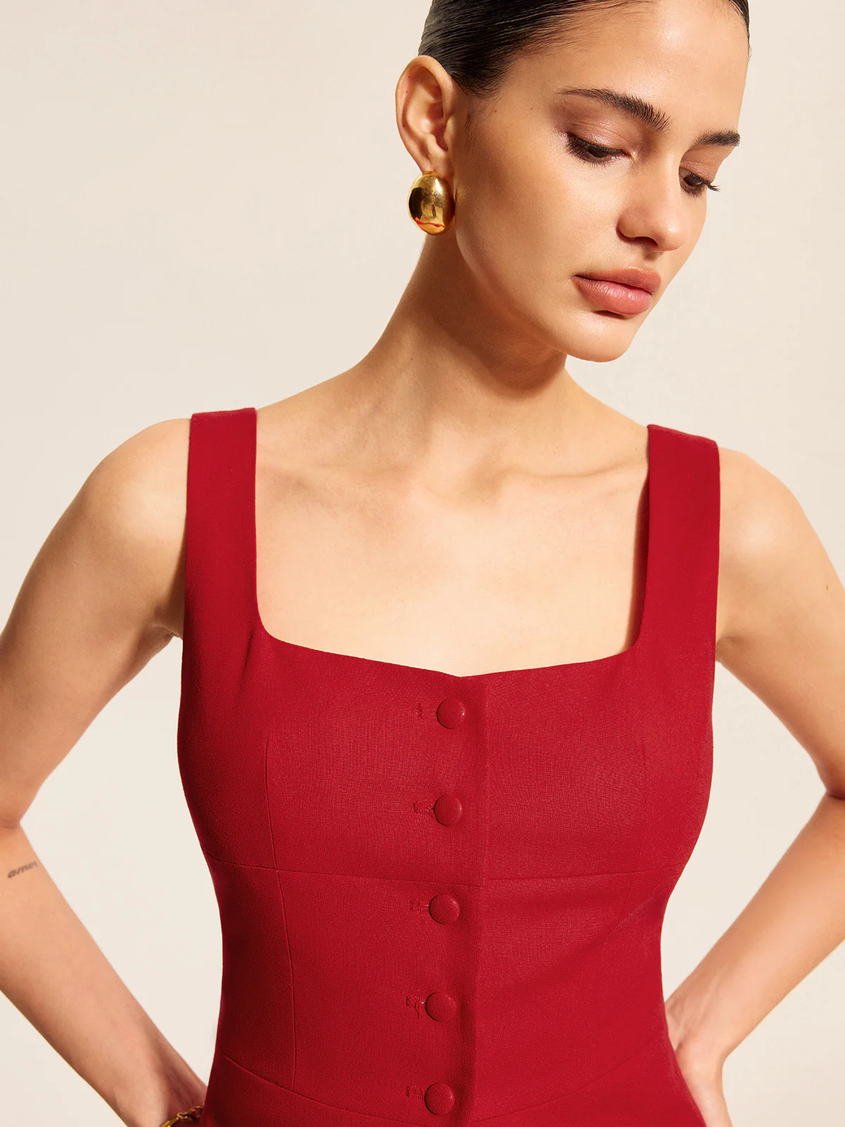 Cotton & Linen Square Neck Vest Top - Image 3