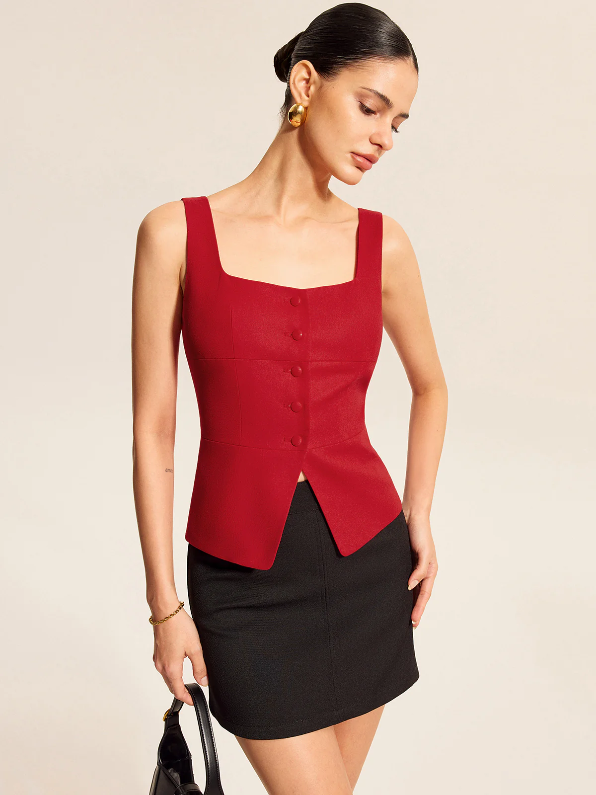 Cotton & Linen Square Neck Vest Top - Image 4
