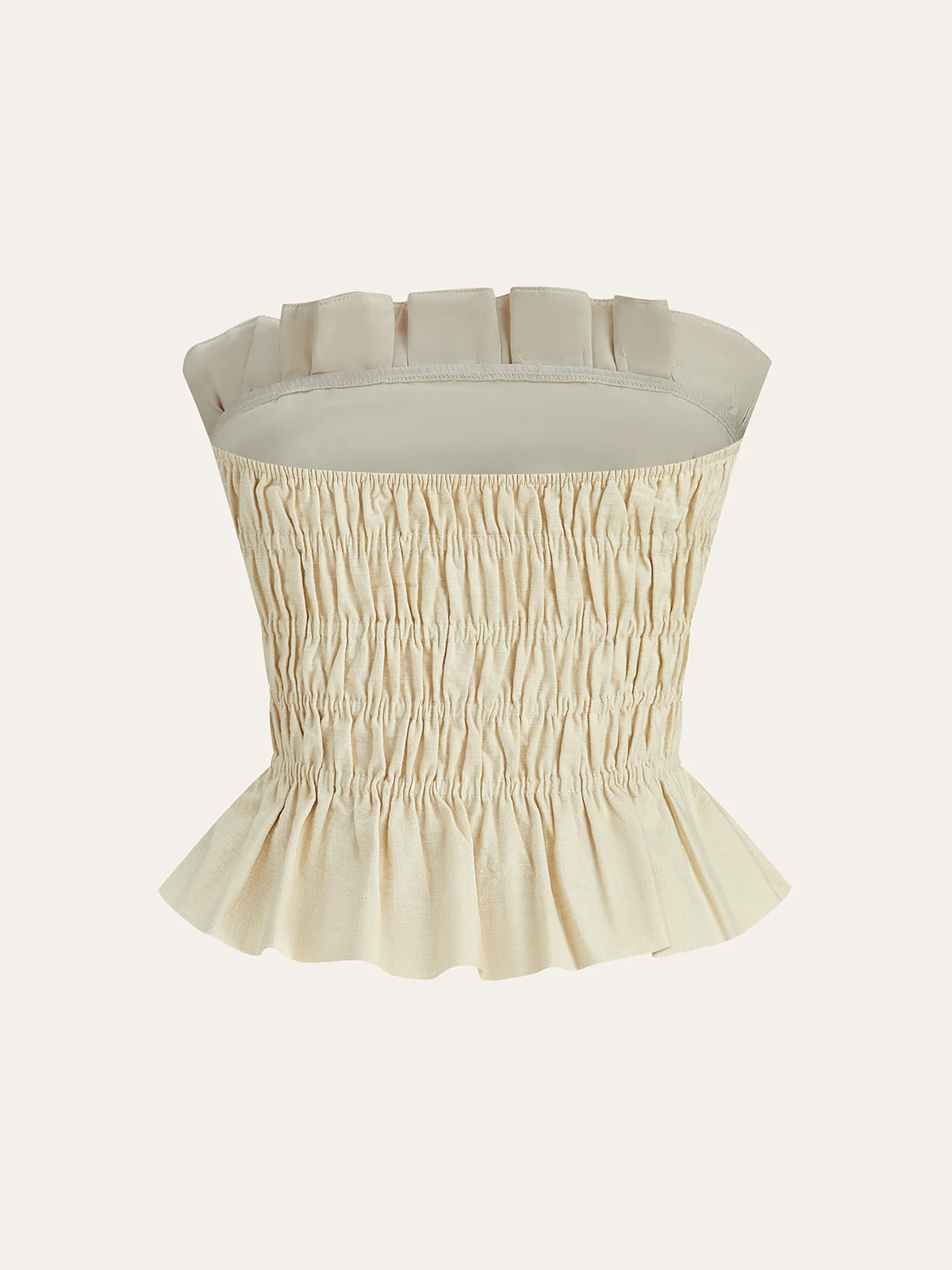 Cotton & Linen Strapless Smocked Peplum Top - Image 3
