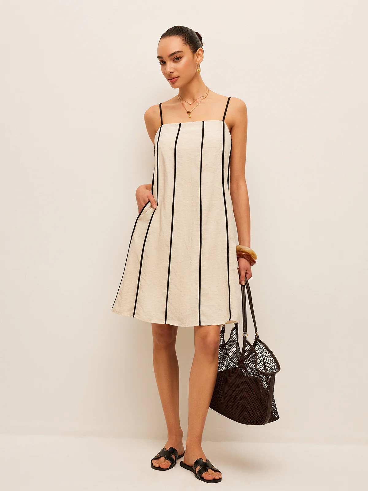 Cotton & Linen Striped Dress - Image 4
