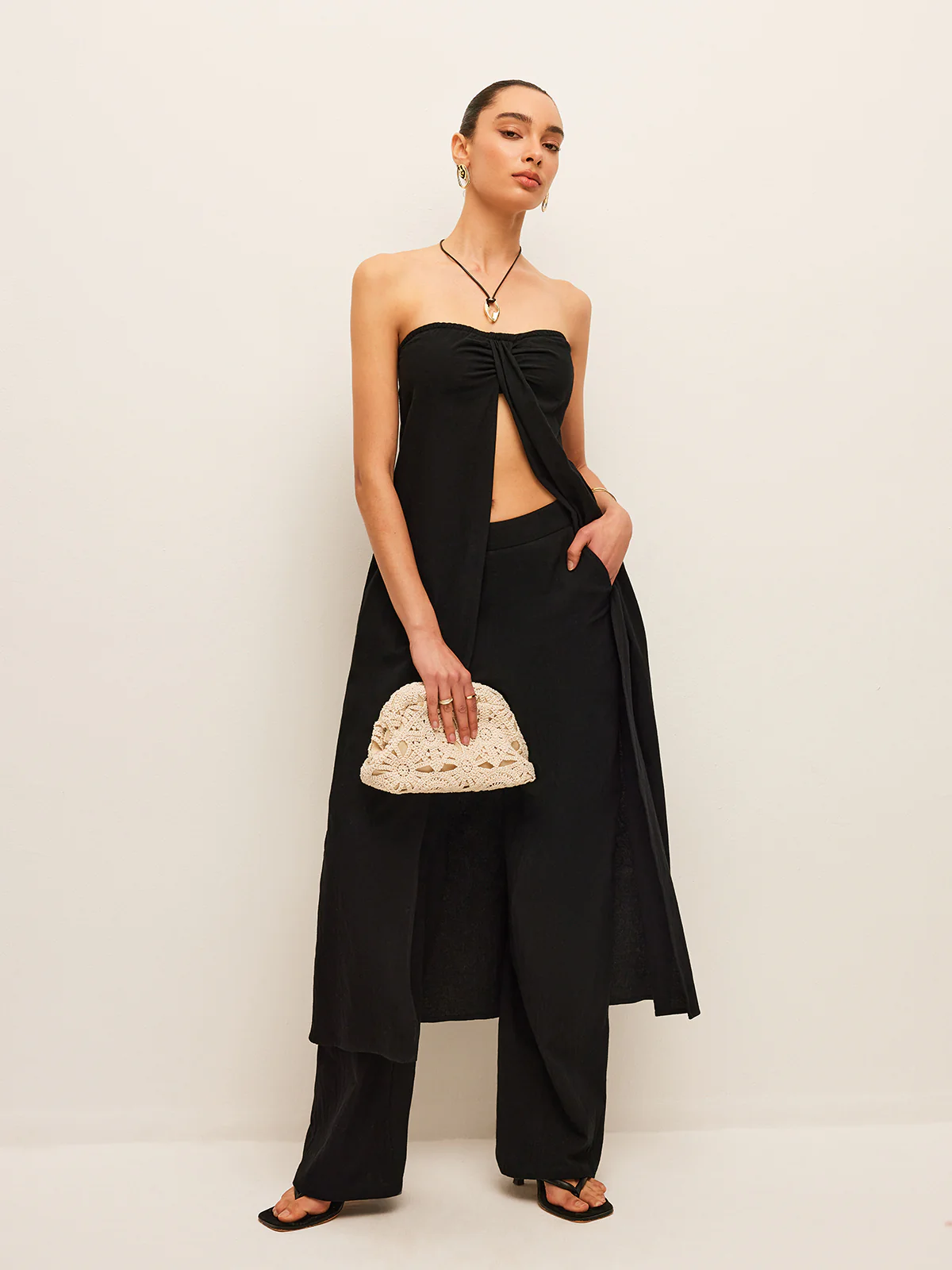 Cotton & Linen Tie-Front Top With Pants Set - Image 6