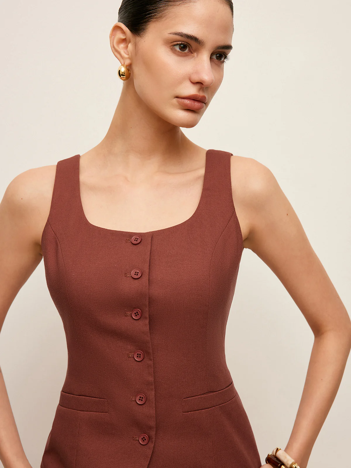 Cotton & Linen Tied Back Vest With Drawstring Pants Set - Image 4