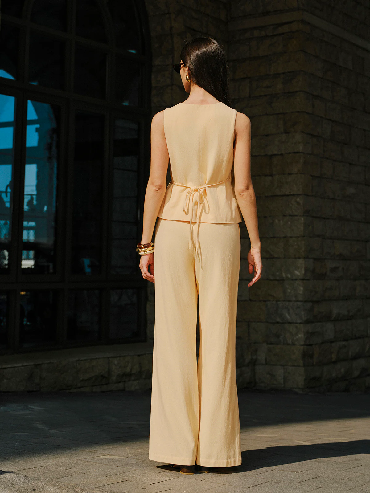 Cotton & Linen Wrap Top With Pants Set - Image 5