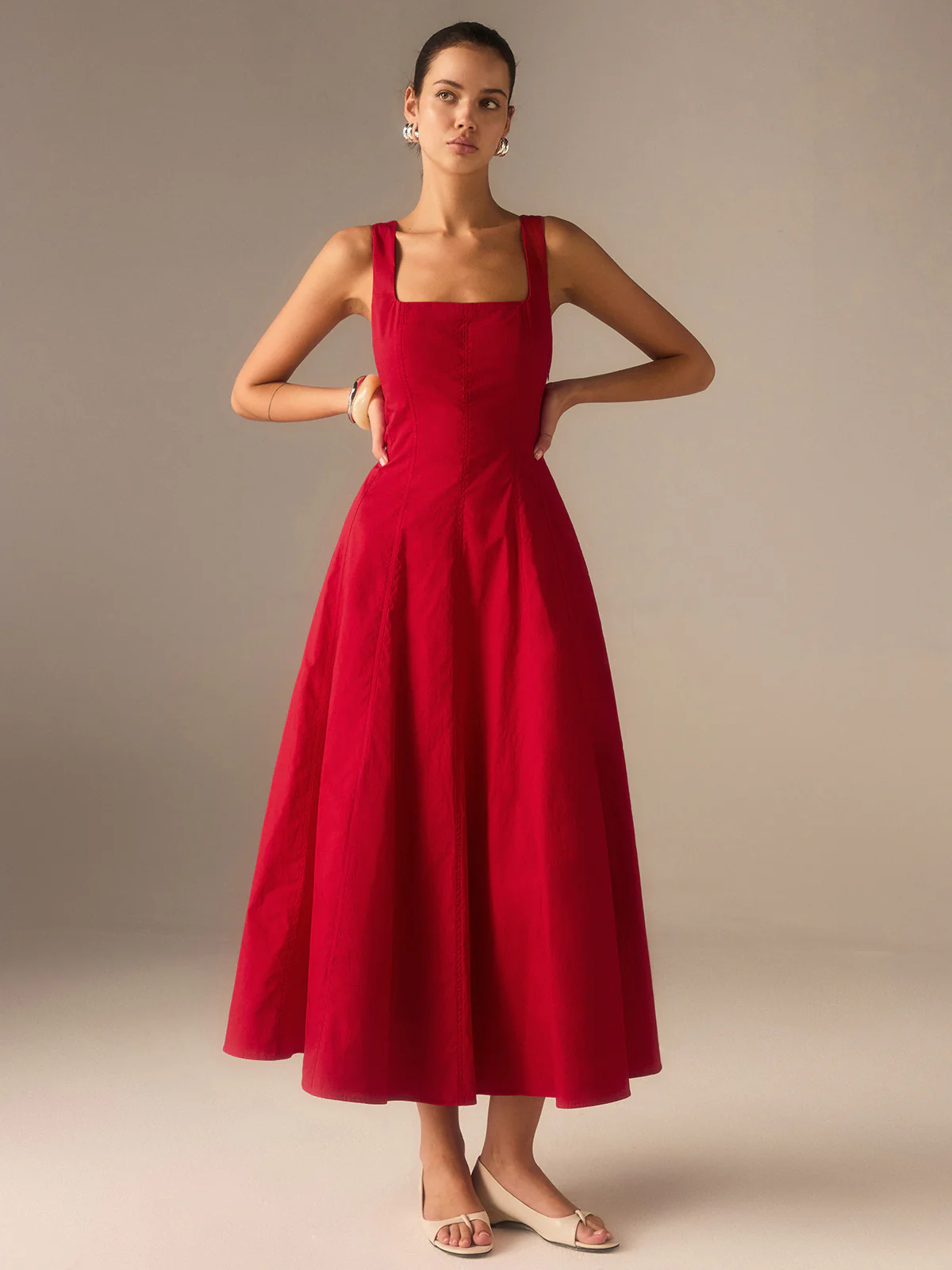 Cotton Maxi Dress with Lace-Up Back
