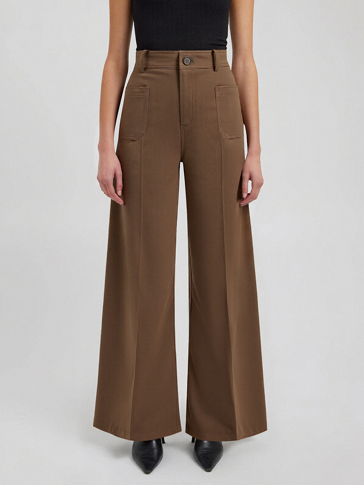 Cotton Mid-Waist Wide-Leg Pants - Image 2