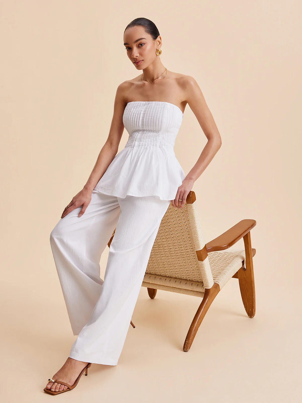 Cotton Mid-Waist Wide-Leg Pants With Pockets - Image 4