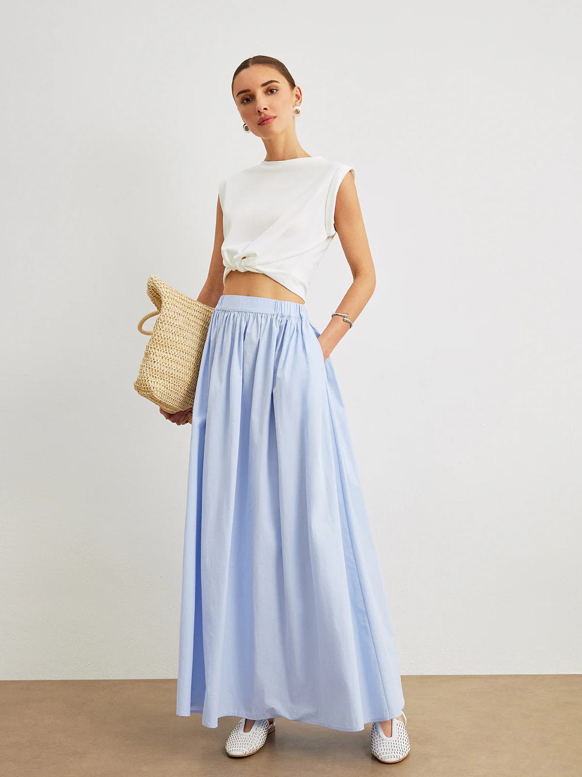 Cotton Midi A-Line Skirt With Pockets - Image 4