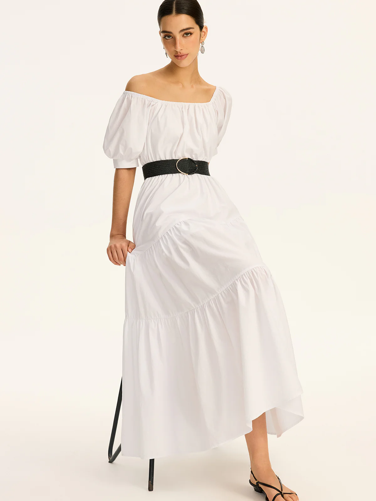Cotton Off-Shoulder Short-Sleeve Maxi Dress - Image 2