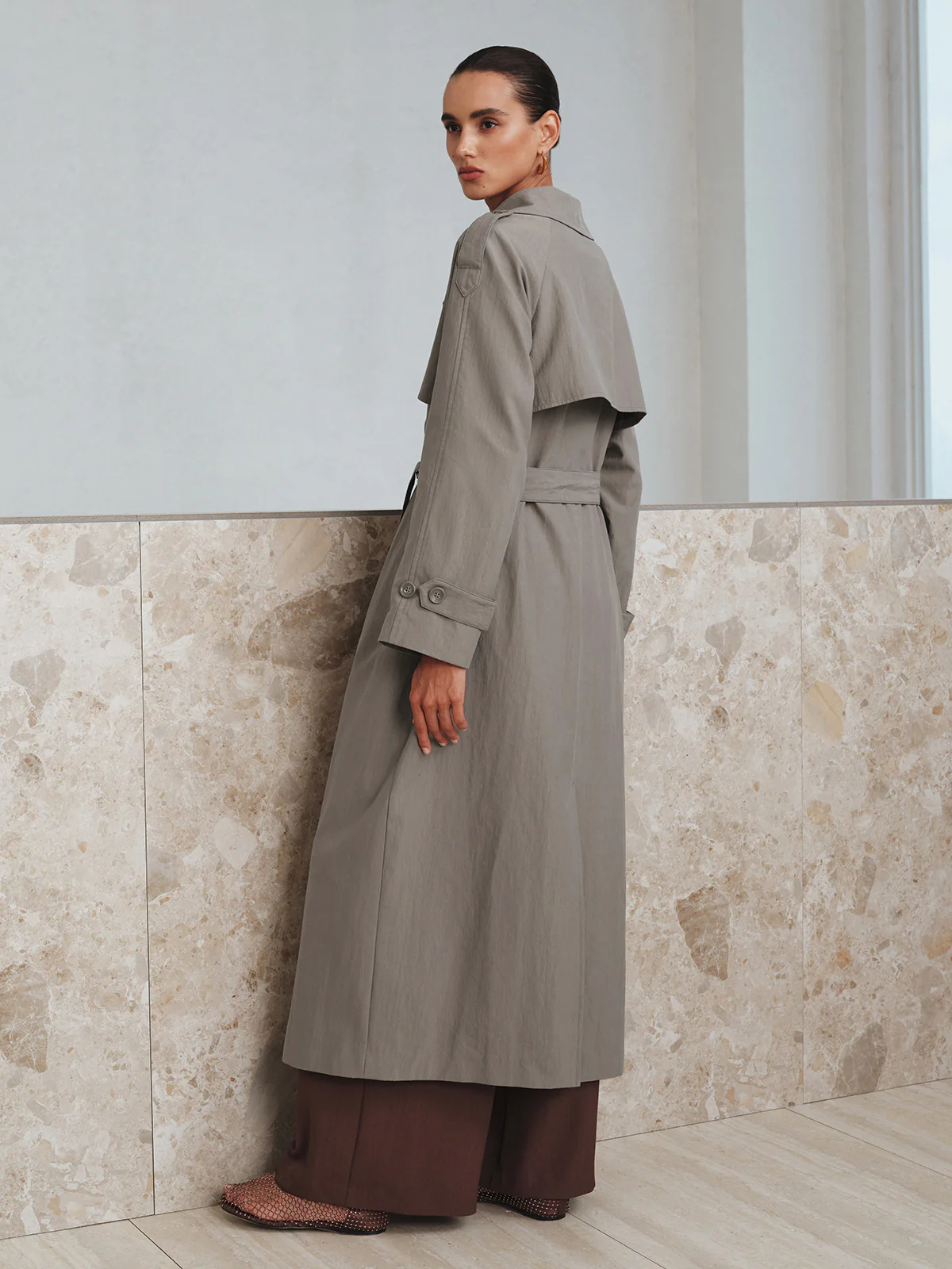 Cotton Oversize Long Trench Coat with Belt - Image 7