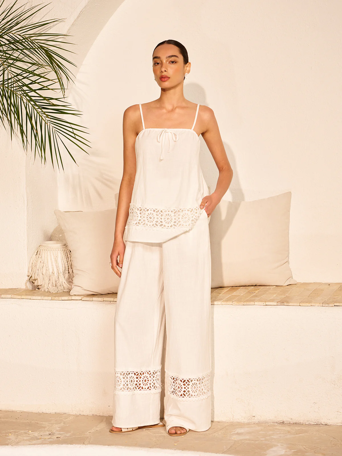 Cotton Pants Set With Lace Panels - Image 3