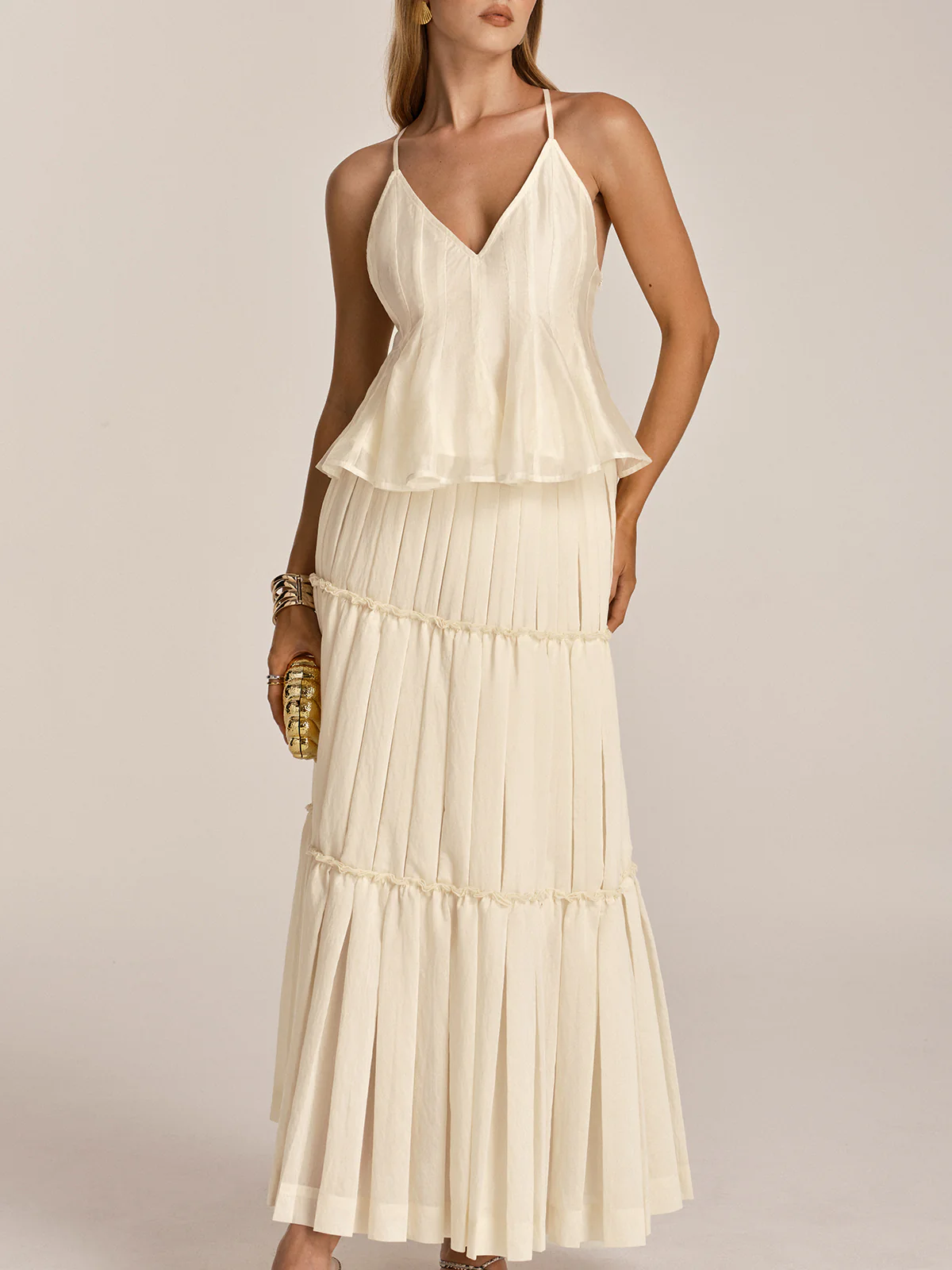 Peplum Cami Top & Tiered Maxi Skirt Set - Image 2
