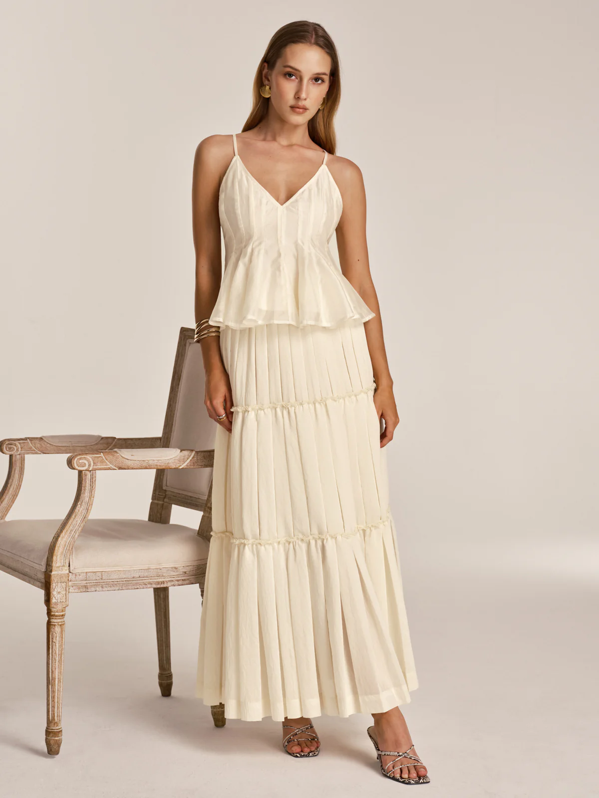 Peplum Cami Top & Tiered Maxi Skirt Set - Image 3