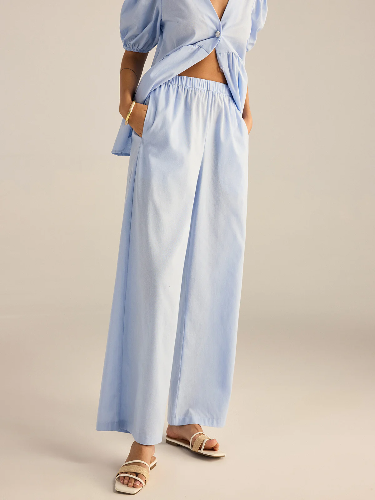 Cotton Peplum Top and Pants Set - Image 5