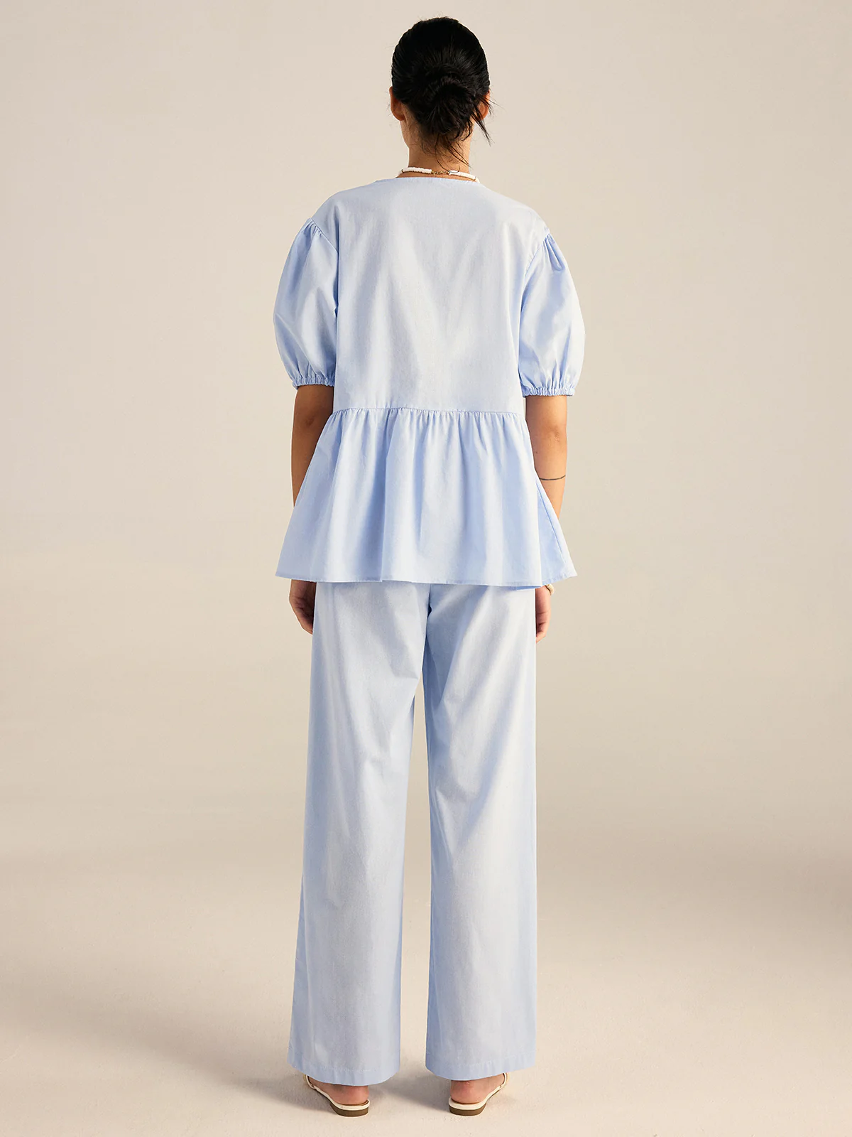 Cotton Peplum Top and Pants Set - Image 6