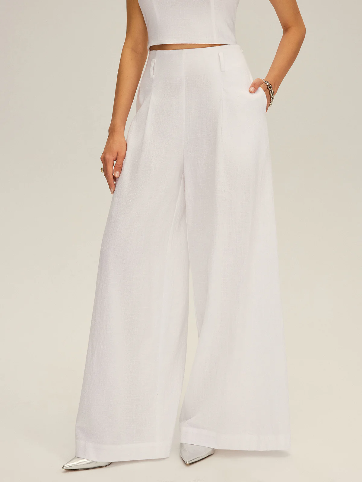 Cotton Peplum Top and Wide-Leg Pants Set - Image 6