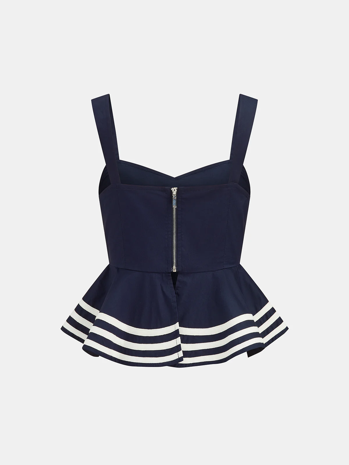 Cotton Peplum Top & Striped Midi Skirt Set - Image 3