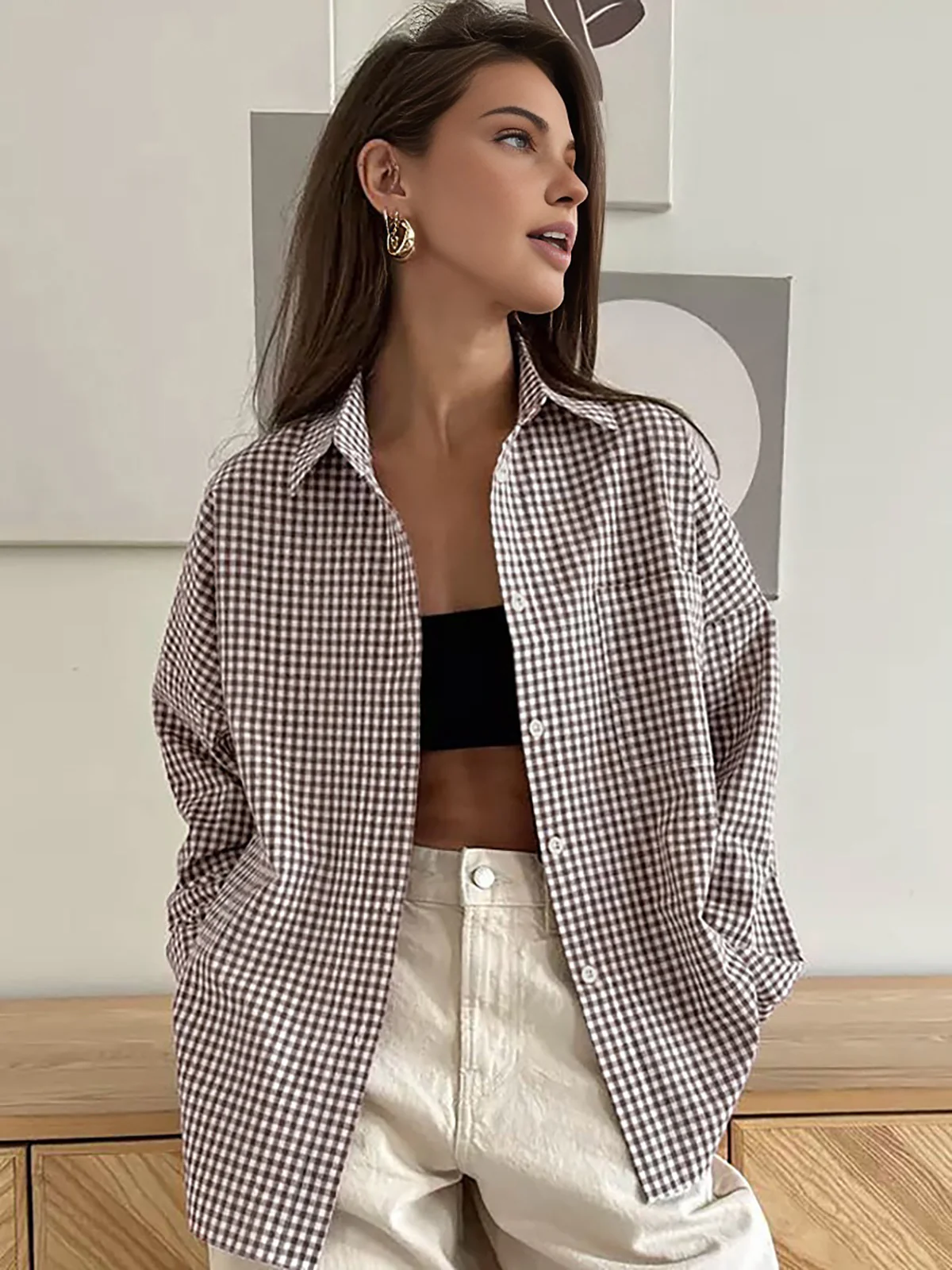 Cotton Plaid Lapel Versatile Shirt - Image 3
