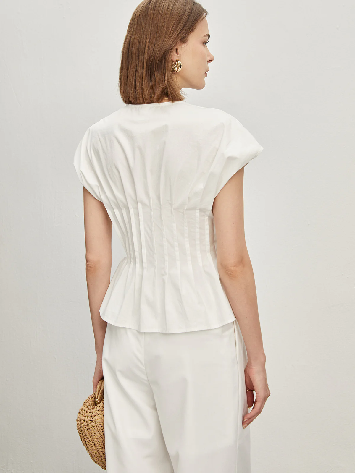 Cotton Pleated Knotted Blouse - Image 4