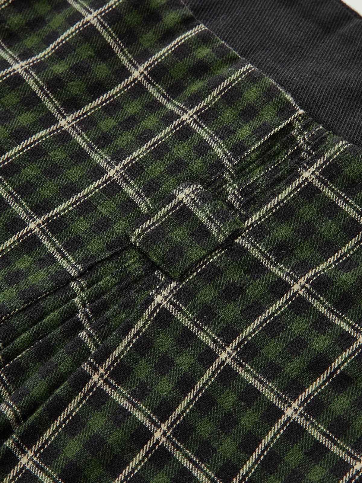 Cotton Pleated Plaid Mini Skirt - Image 2