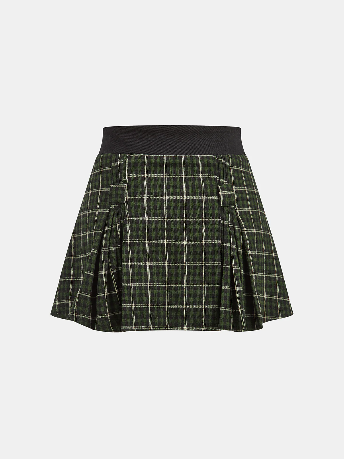 Cotton Pleated Plaid Mini Skirt - Image 3