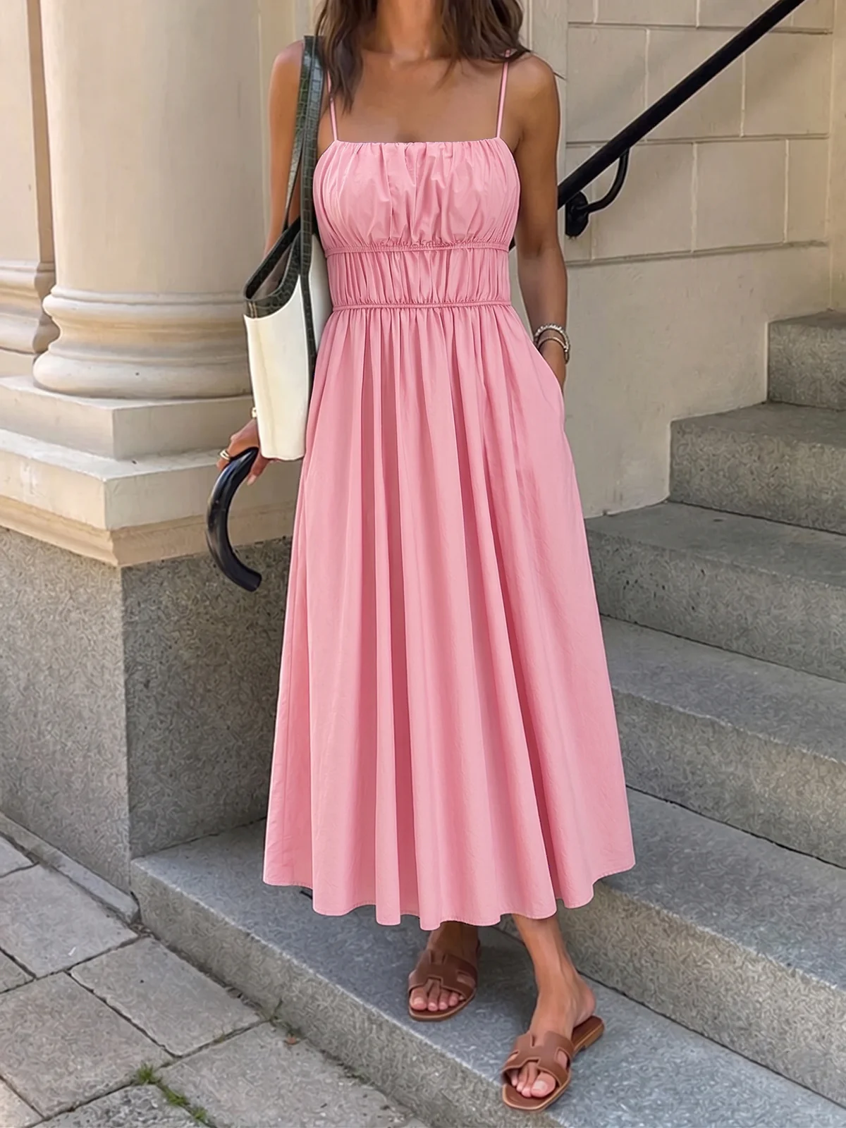 Cotton Shirred Cami Maxi Dress