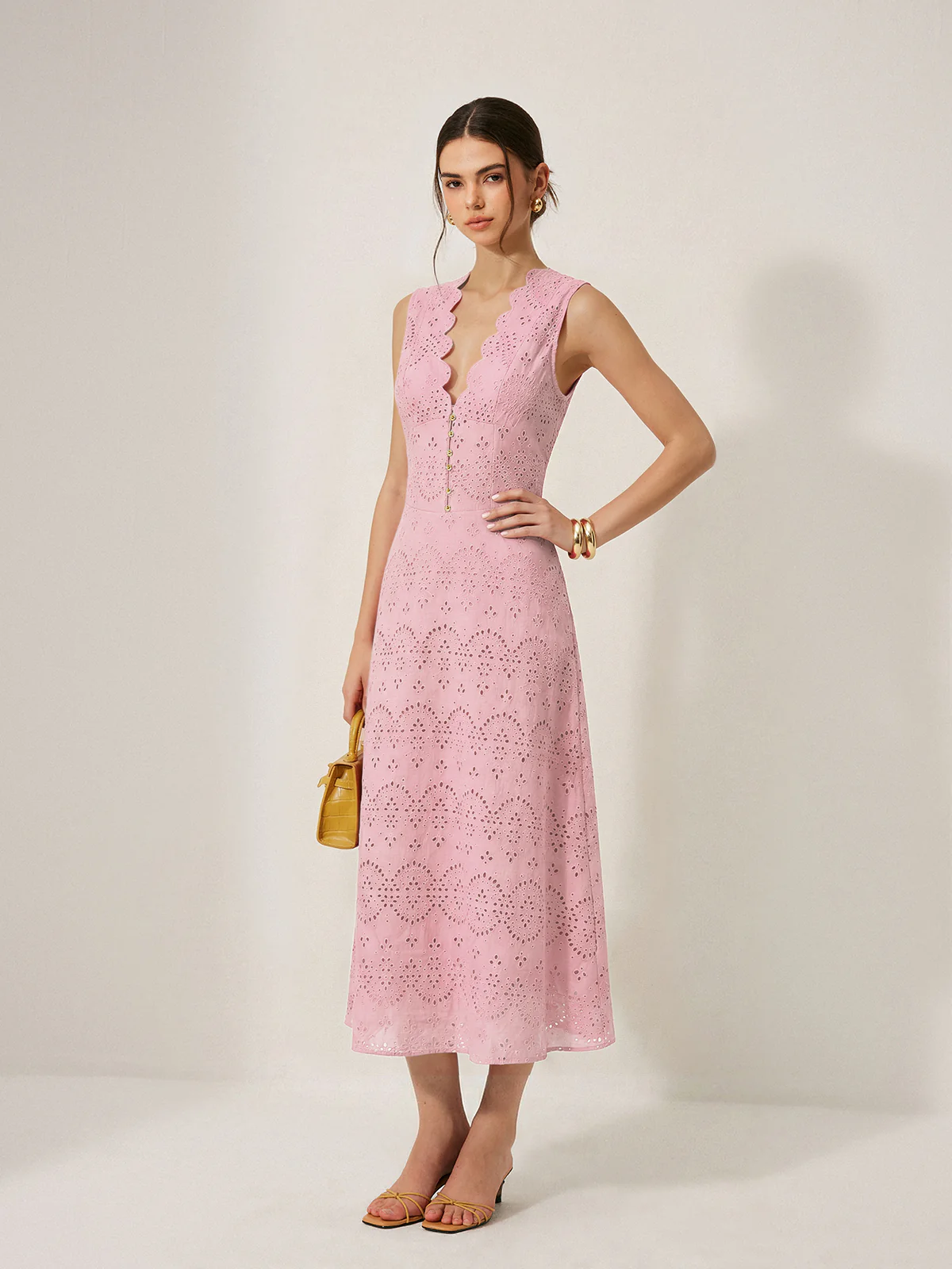 Cotton Sleeveless Embroidered Eyelet Dress - Image 6