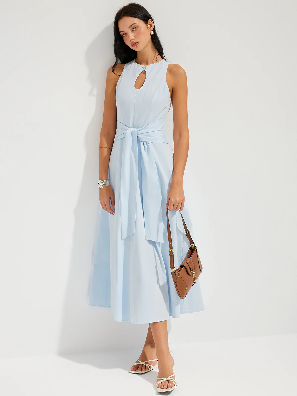 Cotton Sleeveless Keyhole Tie-Waist Maxi Dress - Image 2
