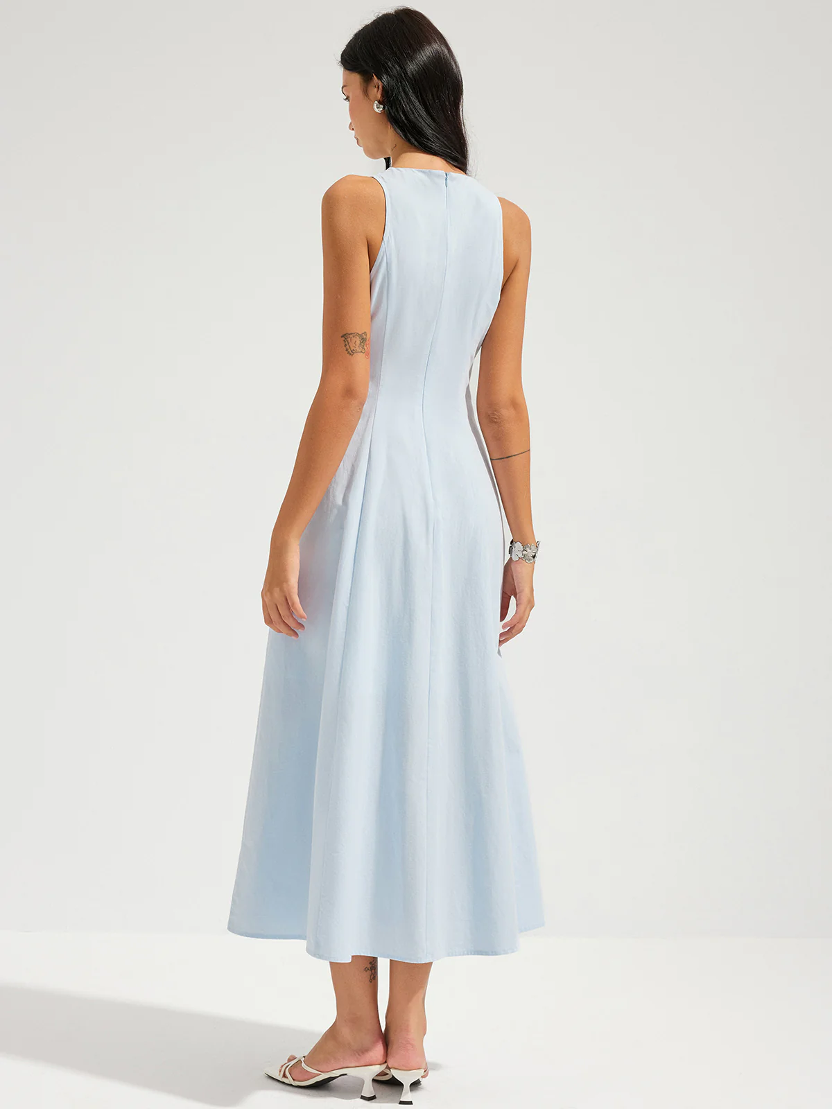 Cotton Sleeveless Keyhole Tie-Waist Maxi Dress - Image 4