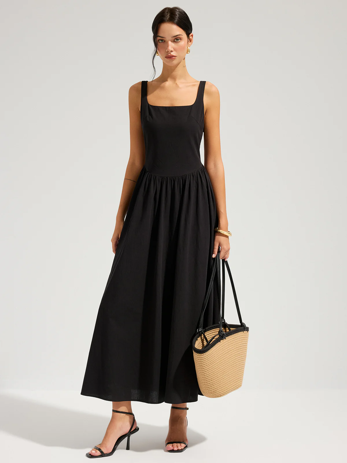 Cotton Square Neck Backless Maxi Dress - Image 4