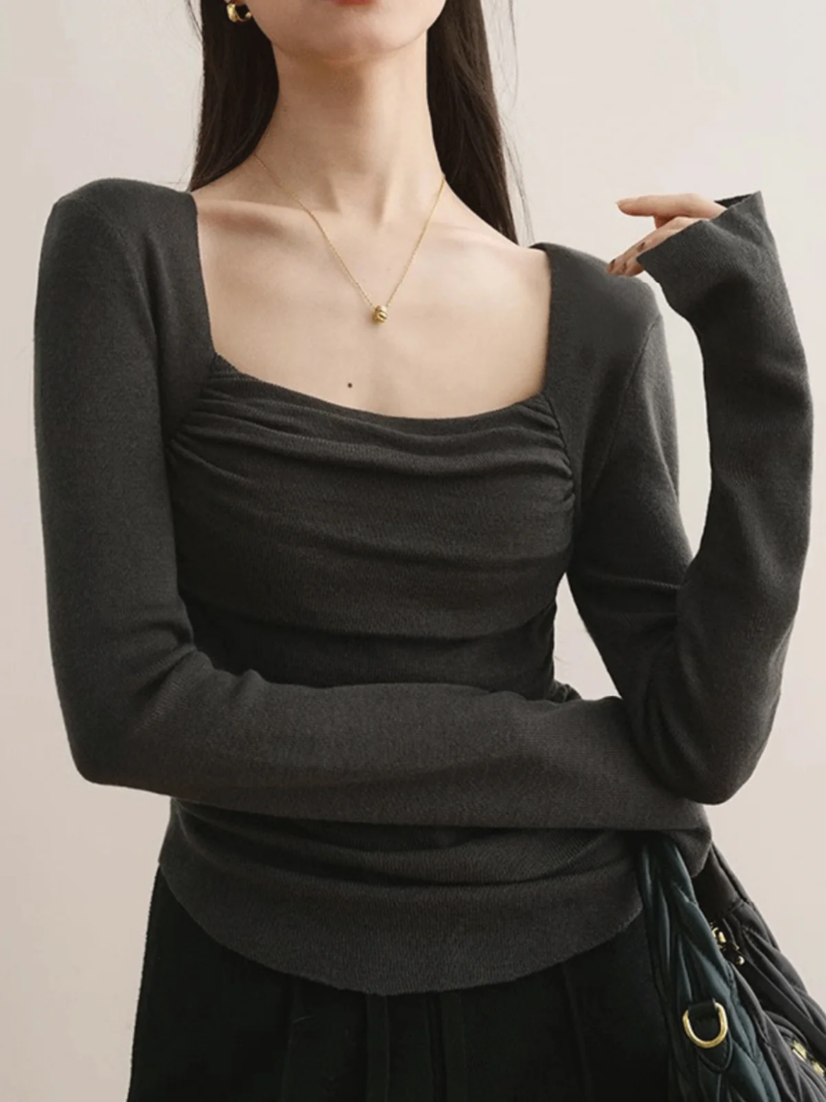 Cotton Square Neck Slim Sweater - Image 3