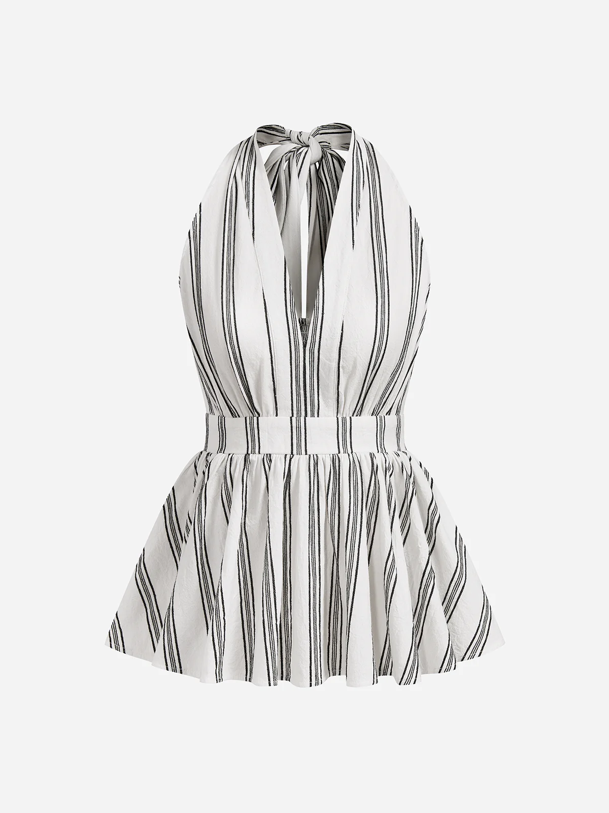Cotton Striped Halter Peplum Tank Top - Image 2