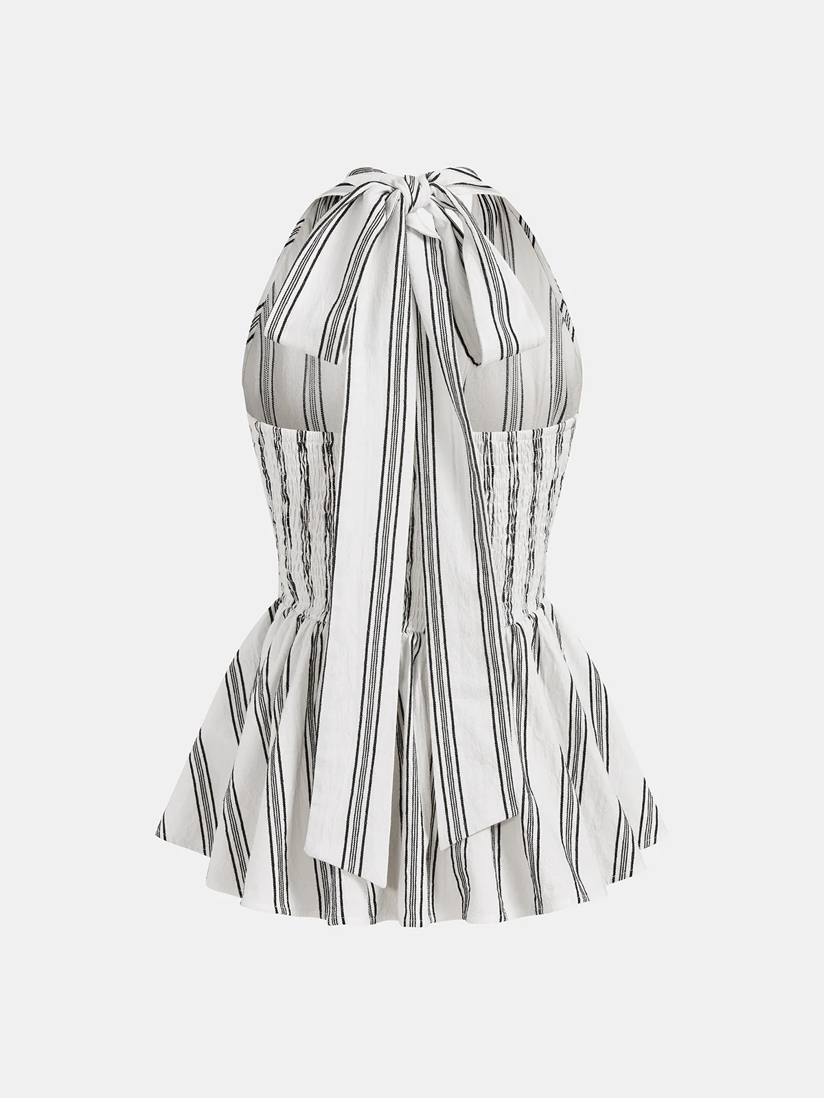 Cotton Striped Halter Peplum Tank Top - Image 3