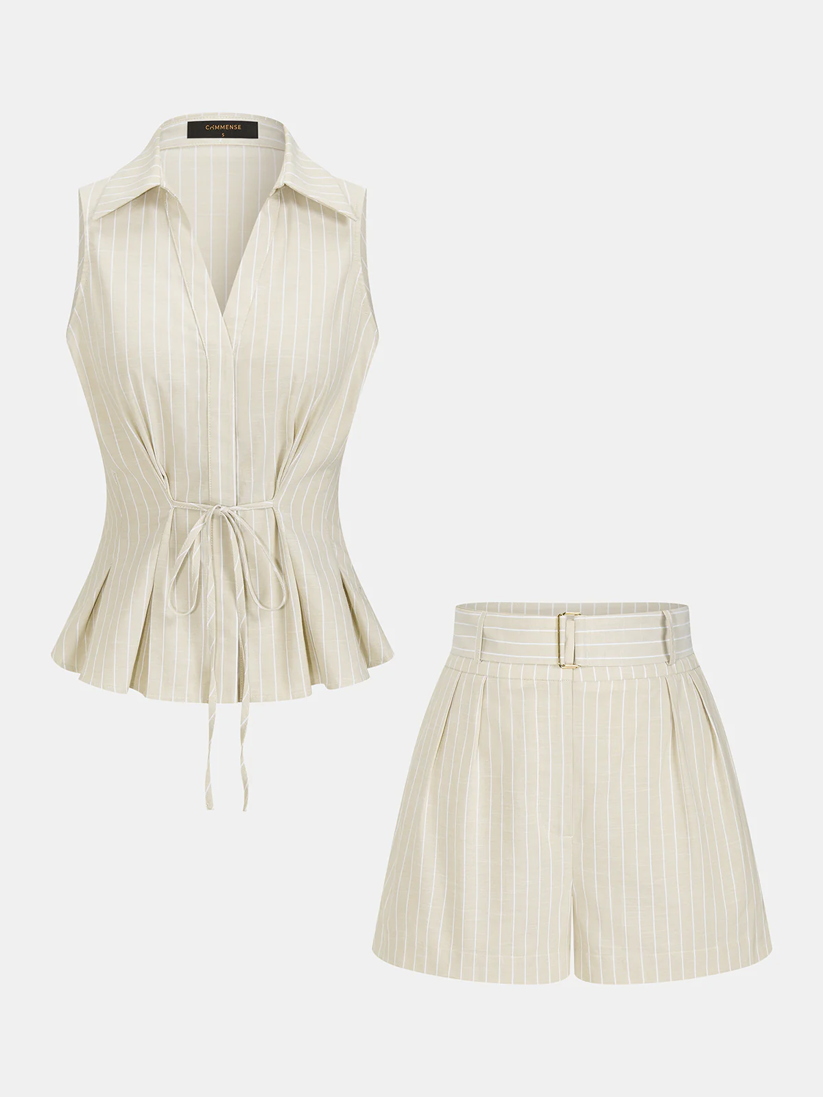 Cotton Striped Sleeveless Two Piece Shorts Set - Image 2