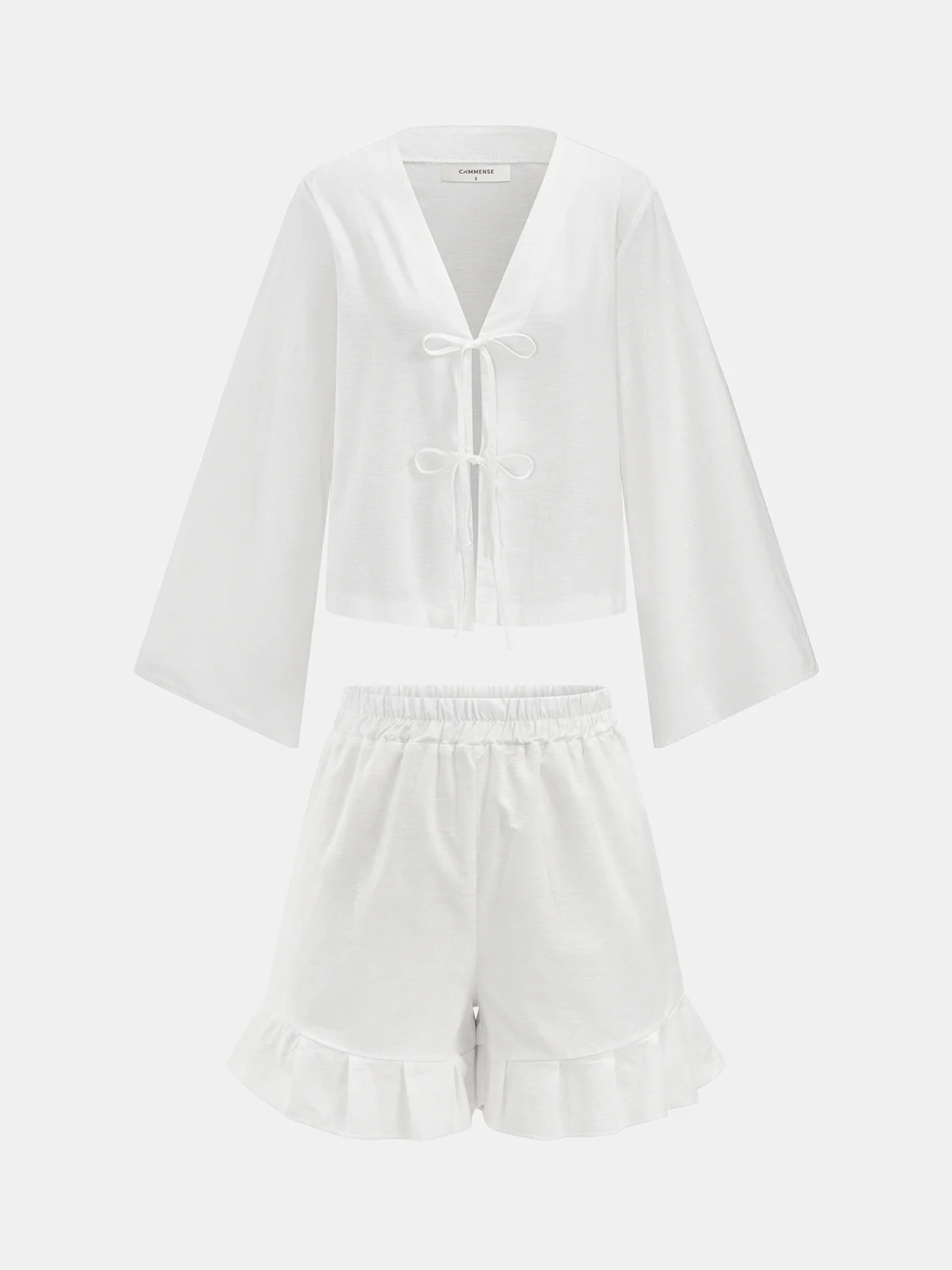 Cotton Tie-Front Blouse & Ruffled Shorts Set - Image 2