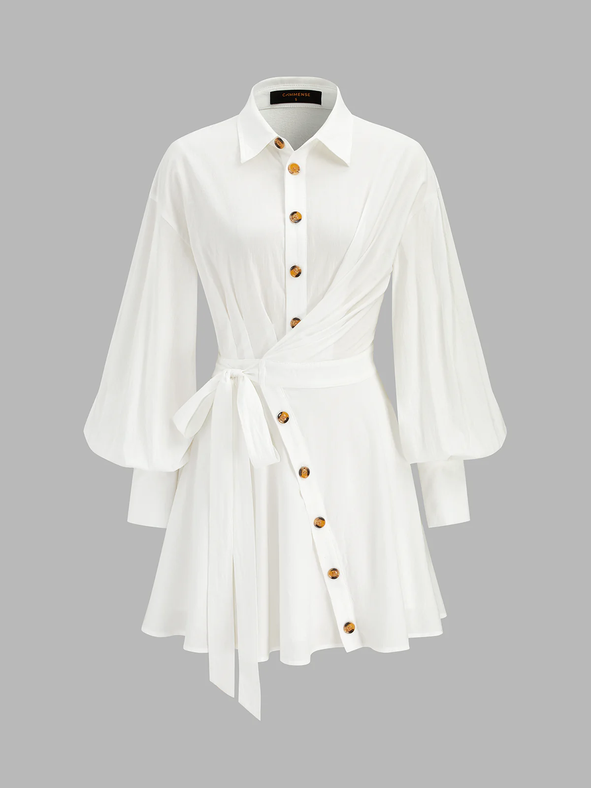 Cotton Tie-Waist Long Sleeve Shirt Dress