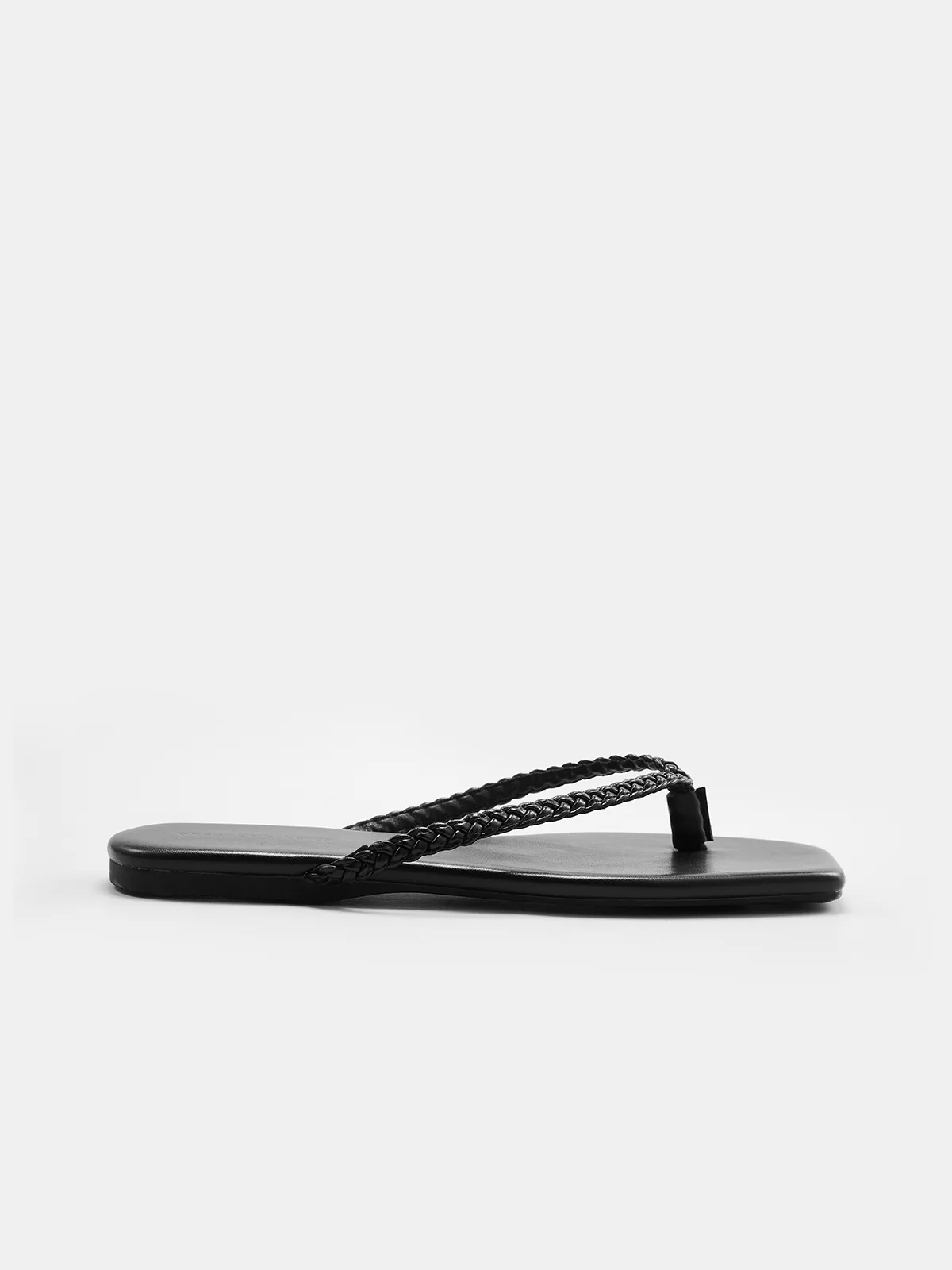 Cow Leather Square Toe Braided Thong Flip-Flops - Image 4