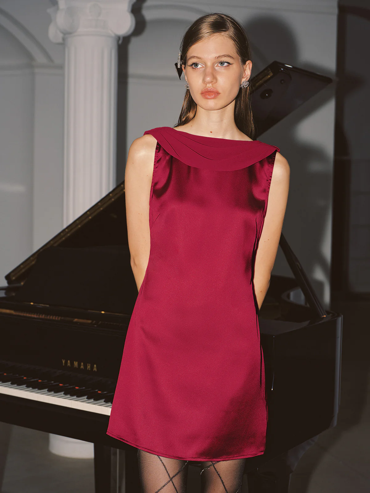 Cowl Neck Backless Satin Mini Dress - Image 4